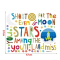 Detail view of colorful alphabet wall stickers with motivational moon and rocket quotes - Shoot Moon (TBW9172)
