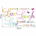 Detail of colorful Live Laugh Love wall stickers with inspirational text and butterflies - Live Laugh Love (TBW9164)