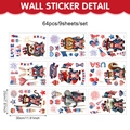 Lot de 9 stickers de fenêtre USA Independence Day avec animaux patriotiques et étoiles - Dessin Animé Animal Patriotique (UV26Y80397S_T) / 20x30cm