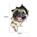 Pegatina de pared 3D perro carlino con efecto de agujero rasgado real 29cm x 19cm - Estilo Perro Pug Realista 3D (CT20339J_T) / 19cm*29cm