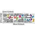 Dettaglio delle dimensioni di adesivi murali farfalle acquerello con frasi motivazionali - Stile Farfalla Citazioni Ispiratrici (TBW9728-UV)
