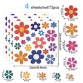 Set van 73 kleurrijke PVC madeliefje muurstickers voor kinderkamer in 24x24cm vellen - Vijfbladige Bloemenstijl (CT20034J_T) / Set van 4 (24x24cm)