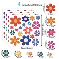 Set di 4 fogli con 73 adesivi murali a forma di margherita in PVC per camerette - Stile Floreale a Cinque Petali (CT20034J_T)