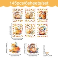 Detailoverzicht van 145 herfst raamstickers met schattige dieren en pompoenontwerpen - Aquarel Klein Dier Stijl (UV70204T_T)