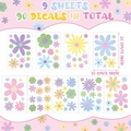 9 fogli di adesivi murali margherita per cameretta bambini, totale 90 decalcomanie - Stile Fiore Colorato Macaron (UV24Y10027T_T)