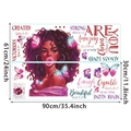 Adesivo murale donna nera con farfalle e frasi motivazionali in PVC, 61x90cm - UV20403T_R: 90cm*61cm