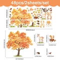 Set van 48 herfstbos raamstickers met illustraties van vossen, herten en herfstbomen - Herfstbos Illustratie Stijl (UV70234T_R)