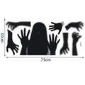 Halloween zwarte PVC muursticker met spook en hand silhouetten, afmeting 33cm x 75cm - Vrouwelijke Geest en Handafdrukken Silhouet (TBW9486: 75cm*33cm)