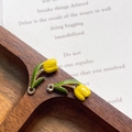 Close-up of yellow tulip enamel flower alloy charms for DIY handmade jewelry making - Yellow Gold Ring