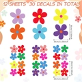 Set of 30 colorful bohemian daisy wall decals with 12 sheets for kids room decoration - Fresh Multicolor Daisy (Style D) / 30x30cm (12 Pieces/Pack)