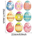 Lot de 9 stickers fenêtres œufs de Pâques aux motifs colorés et lapins pour déco printemps - Neuf Lapins (TBW9607A-UV)