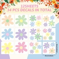 Spring daisy flower wall decal set with 12 sheets and 34 pastel macaron floral stickers - Macaron Colored Floral (Style B) / 30x30cm (12 Pieces/Pack)