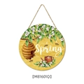 Spring welcome round wooden door sign with yellow background bees and floral pattern - Honeycomb Bee Style (M81601Q) / A:29cmx29cmx0.5cm
