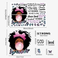 Inspirational African girl wall sticker set with pink bow and butterflies measuring 90x61cm - UV20136T_R: 90*30cm*2pcs