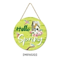 Hello Spring round wooden door sign with birds and flowers decoration M81602Q - Birdhouse Flower Cluster Style (M81602Q) / B:29cmx29cmx0.5cm
