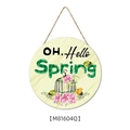 Round wooden Hello Spring door sign with birds and floral patterns for wall decor - Birdcage Floral Style (M81604Q) / D:29cmx29cmx0.5cm