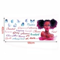 Adesivo murale di una ragazza nera con chignon viola e farfalle blu - TBW9754: 98*40cm