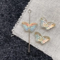 Close-up of iridescent butterfly glass beads for DIY jewelry with AB coating finish - Yellow Green Butterfly
