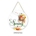 Spring welcome door sign featuring a vintage floral wheelbarrow on a round wooden plaque - G:29cmx29cmx0.5cm