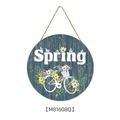 Blue wooden spring welcome sign with white bicycle floral print and hanging rope - H:29cmx29cmx0.5cm