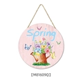 Spring round wooden welcome sign with floral watering can and butterfly pattern decoration - I:29cmx29cmx0.5cm