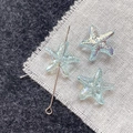 Macro detail of iridescent blue starfish glass beads with hole for DIY jewelry making - Blue Green Starfish