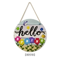 Hello Spring round wooden welcome door sign with flowers, butterflies, and bees - K:30cmx30cmx0.5cm