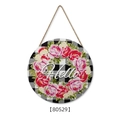 Spring round welcome sign with black white buffalo plaid and floral hello wreath - N:30cmx30cmx0.5cm