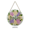 Spring round wooden hello sign with hydrangea floral wreath and green plaid pattern - M:30cmx30cmx0.5cm