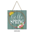 Spring welcome sign featuring hello SPRING text on a blue wooden texture background - O:30cmx30cmx0.5cm
