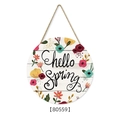 Spring round wooden welcome sign with Hello Spring text and colorful floral patterns - Q:30cmx30cmx0.5cm