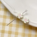 Macro shot of white flower beads with pink centers on a metal pin for DIY jewelry making - Five-Petal Flower (4#) / 1 Piece / White