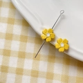Macro shot of yellow enamel flower beads on a silver pin for DIY jewelry making - Five-Petal Flower (2#) / 1 Piece / Yellow