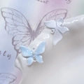 Dettaglio di ciondoli a farfalla in lega con perle per la creazione di gioielli fai da te - Farfalla Perla Blu Bordo Bianco