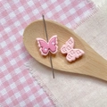 Detailed view of pink butterfly resin beads with hole for DIY jewelry making and crafts - Pink Double Layer Butterfly