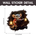 3D mouse hole wall sticker featuring a cute mouse in red robe reading by candlelight - Mouse Reading in Red Robe (CT70164G_T)