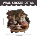 3D cartoon cheese mouse hole wall sticker with mice having tea in 5x5 inch size - Afternoon Tea Mice (CT70173G_T)