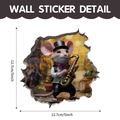 3D cartoon mouse with saxophone wall sticker, PVC mouse hole decal for baseboard decor - Saxophone Mouse (CT70175G_T)