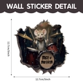 3D cartoon mouse playing drums wall sticker, 5x5 inch PVC self-adhesive wall decal - Drummer Rock Mouse (CT70170G_T)