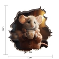 Sticker mural 3D trou de souris en PVC avec souris en pull variante - Souris Tenant une Tasse de Thé (CT24Y10071G_T)