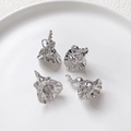 Detailed silver wizard hat pearl bail pendants with intricate embossed pleated texture - White Gold