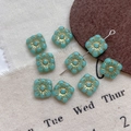 Macro view of square Czech glass beads with vintage golden floral patterns for DIY jewelry - 19#