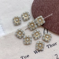 Macro view of square blue glass beads with gold floral details for DIY jewelry making - 12#