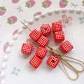 Macro shot of red checkerboard square beads for DIY jewelry and phone chain making - 7# Orange Red Square Style