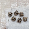 Detail of Czech vintage cat head glass beads with black outlines for DIY jewelry making - Beige Coffee Black
