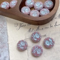 Close-up of pink glass flower bead with blue floral relief for DIY jewelry making - Pink And Light Blue (19#)