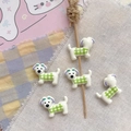 Detail of 5 cute resin puppy charms wearing green checkered shirts for DIY crafts - Green Plaid Puppy