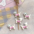 Close-up of cute cartoon dog charms with pink plaid outfits for DIY jewelry making - Rose Pink Plaid Puppy