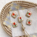 Macro shot of five square hand-painted ceramic beads with red flowers for DIY jewelry making - 3# Square - Coffee Edge Red Flower