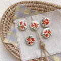 Five hand-painted floral ceramic beads on burlap for DIY jewelry making and crafts - 5# Round Disc - Red Flower